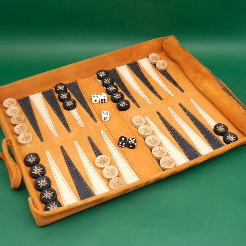 REISE-BACKGAMMON DELUXE - 100% Leder