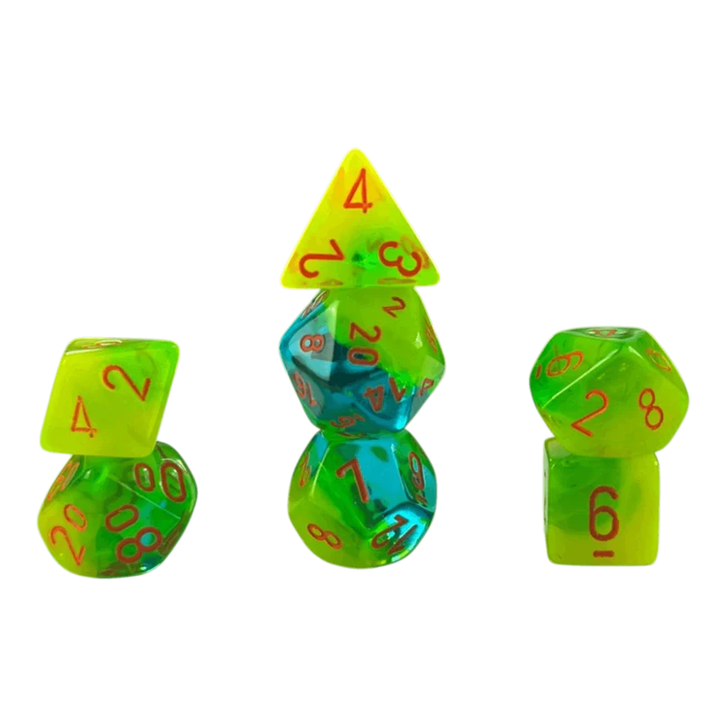 Chessex Gemini Plasma Green/Teal/Orange 7er Set