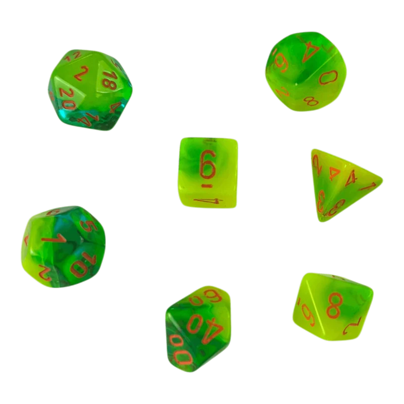 Chessex Gemini Plasma Green/Teal/Orange 7er Set