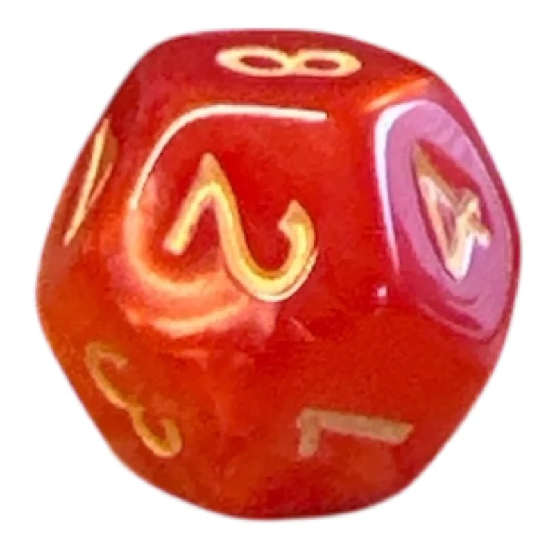 Perlmutt Würfel W12 Rot mit goldenen Zahlen