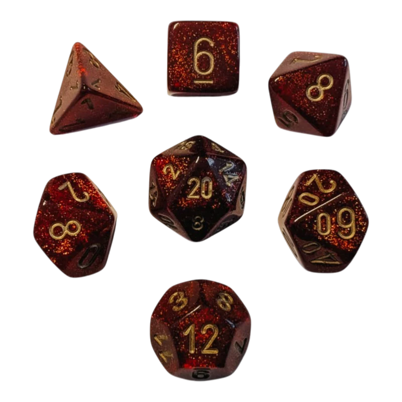 Chessex Mega‑Hedral - Glitter Ruby/gold Dice Set (20mm)