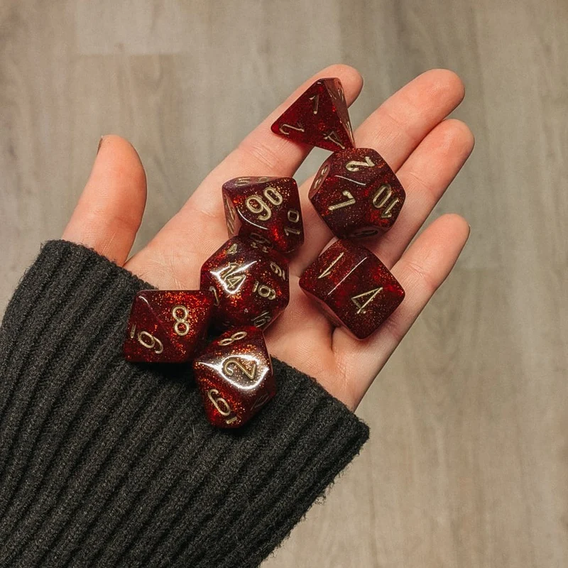 Chessex Mega‑Hedral - Glitter Ruby/gold Dice Set (20mm)