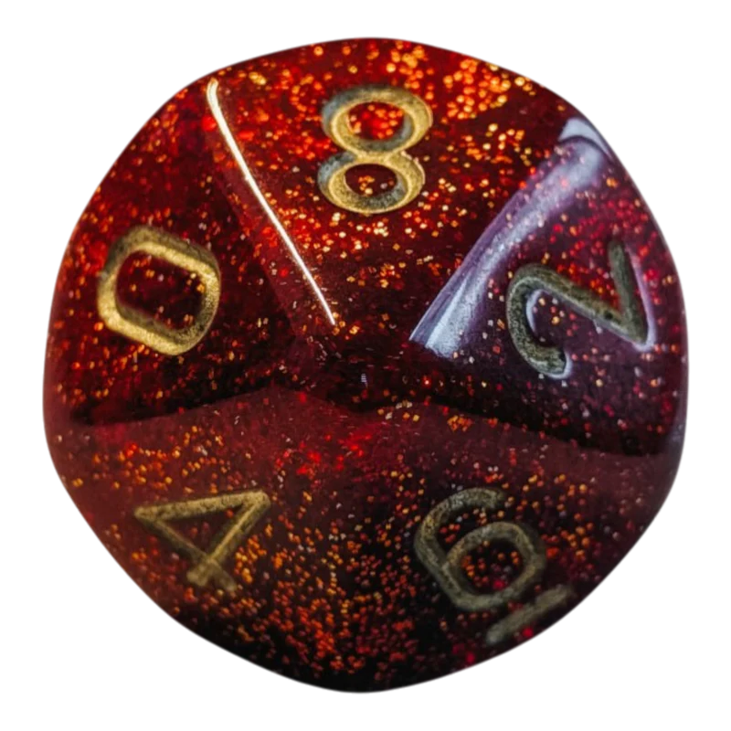 Chessex Mega‑Hedral - Glitter Ruby/gold Dice Set (20mm)