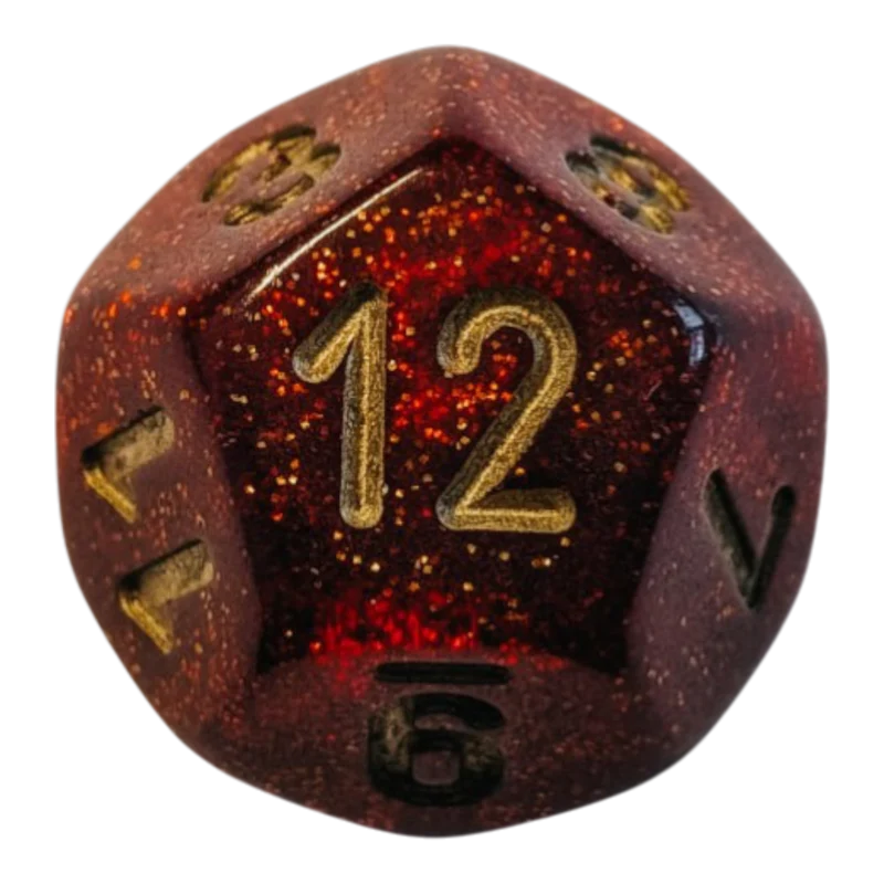 Chessex Mega‑Hedral - Glitter Ruby/gold Dice Set (20mm)