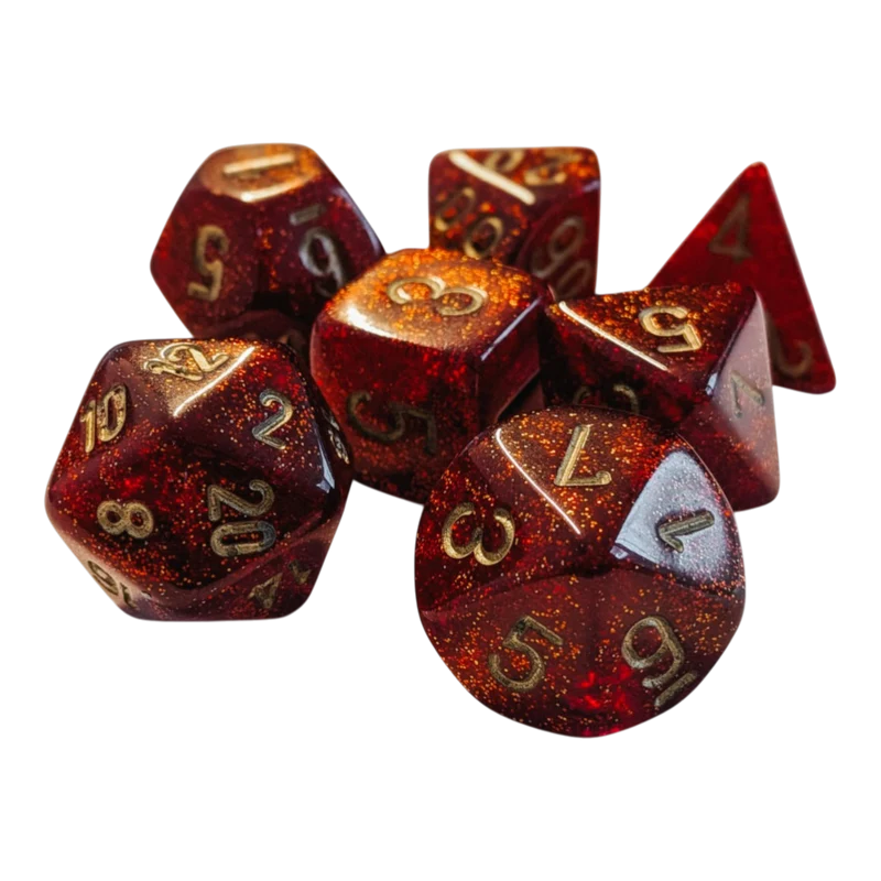 Chessex Mega‑Hedral - Glitter Ruby/gold Dice Set (20mm)