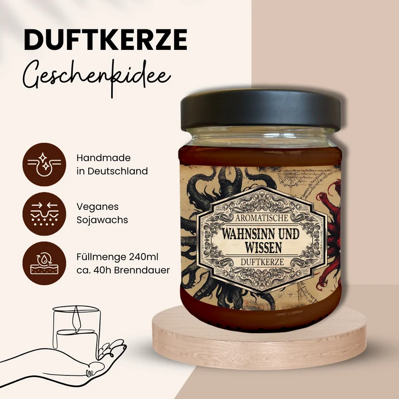 Duftkerze Wahnsinn & Wissen mit Überraschungswürfel
