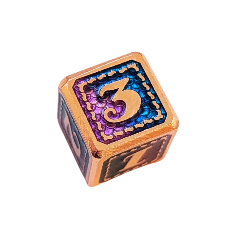Metall W6 Würfelset "Dragon Scale" | Roségold Blau-Lila | 6-teilig (16 mm)