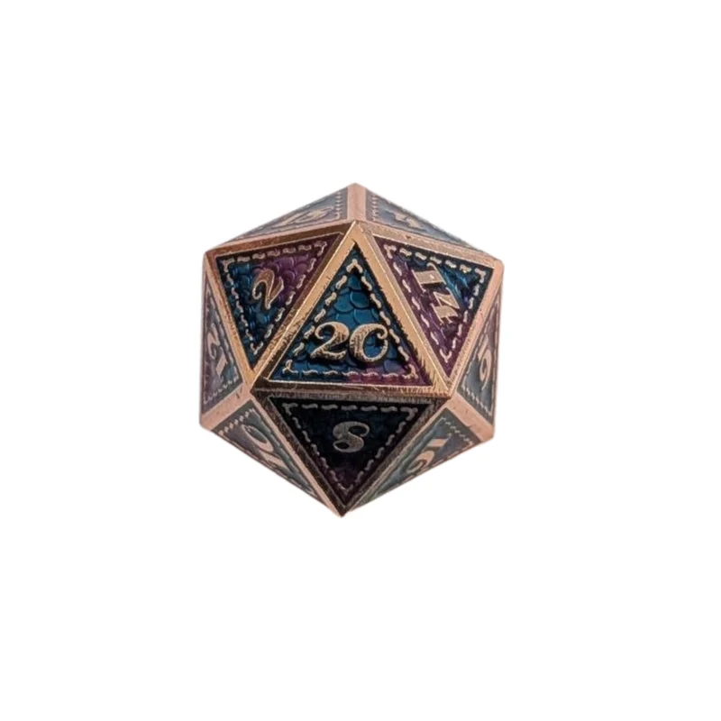 Metall Würfelset "Dragon Scale" | Roségold Blau-Lila | 7er RPG Würfelset