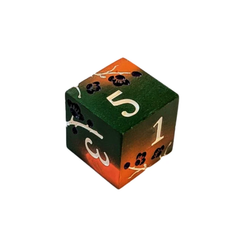 Metallwürfel Set Grün-Orange mit Blüten | 7-teiliges Würfelset