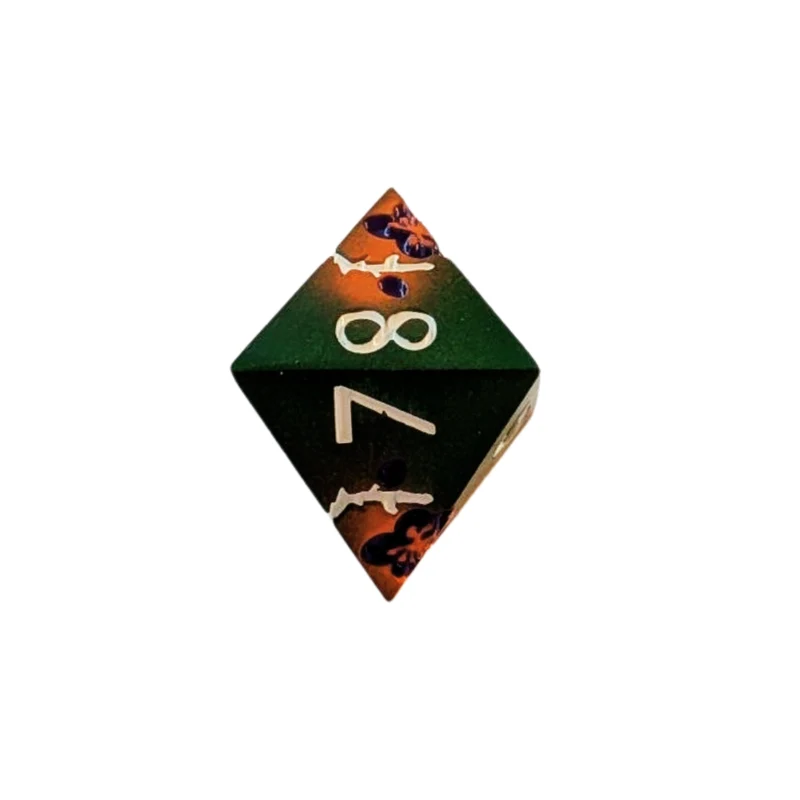 Metallwürfel Set Grün-Orange mit Blüten | 7-teiliges Würfelset