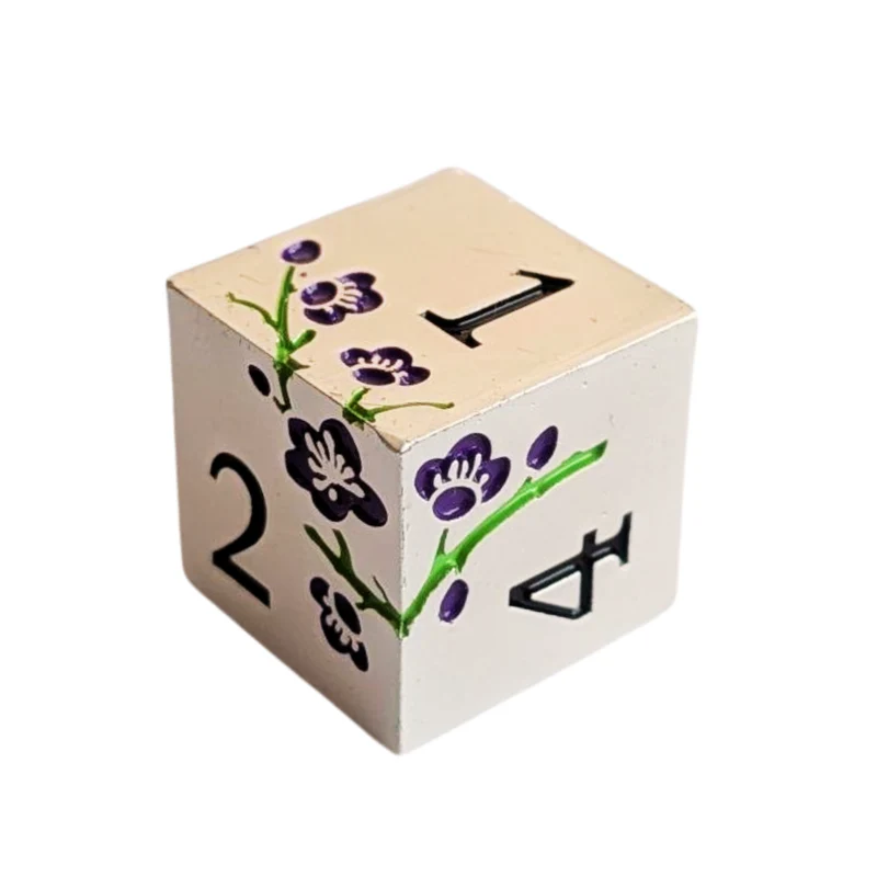 Metallwürfel Set Silber mit violetten/lila Blüten | 7-teiliges Würfelset