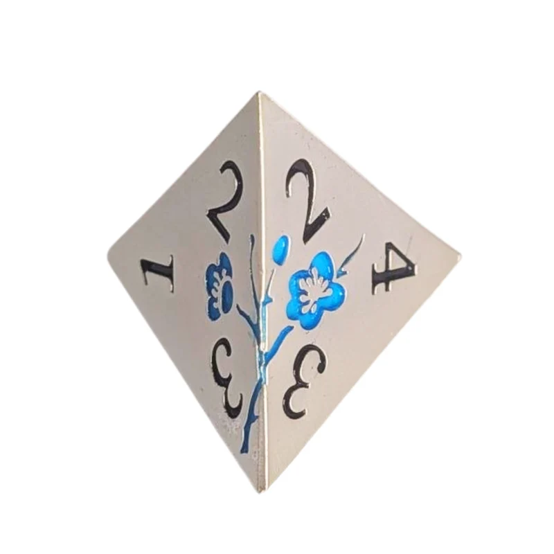 Metall Würfelset "Blue Blossom" – Silber mit blauen Blüten | 7-teiliges RPG Würfel Set