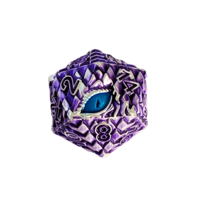 Dragon Scale Metallwürfel Set Lila – 7-teiliges RPG Würfelset mit Drachenauge