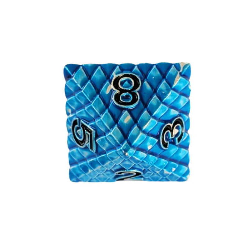 Dragon Scale Metallwürfel Set Blau – 7-teiliges RPG Würfelset mit Drachenauge
