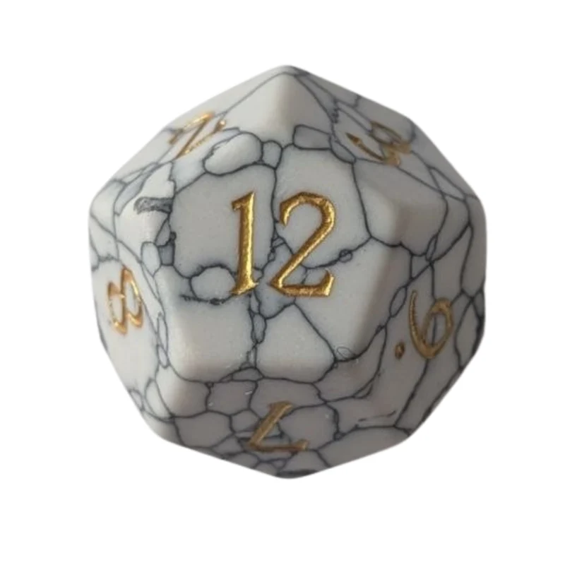 White Howlite Dice – Edelstein Würfelset | Weiß, Marmor & Gold