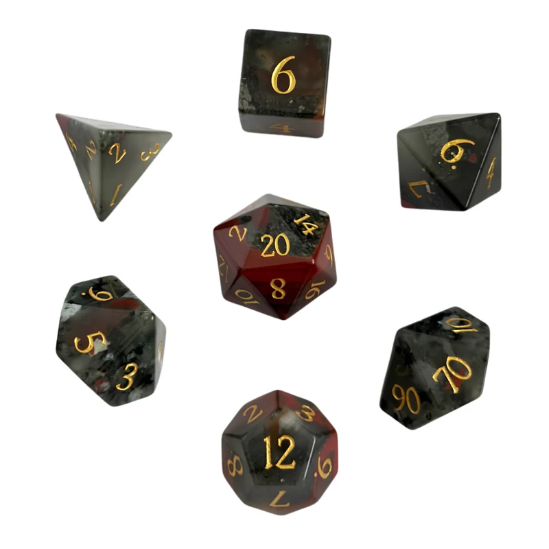 Dragon Blood Dice / Bloodstone Edelstein Würfelset | Schwarz/Rot mit goldenen Zahlen