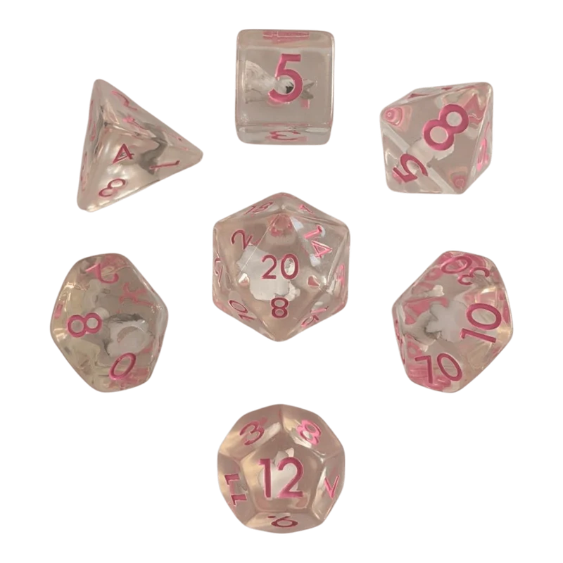 Rabbit Dice Set / Hasenwürfel 7er Set (transparent / rosa)
