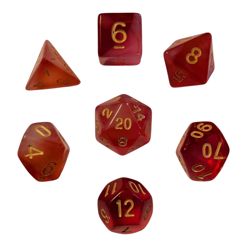 Rotes Würfelset – Matt/Transparent mit Nebeloptik (7er Set)