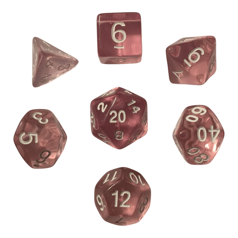 Transparentes Würfelset – Rosa/Rosé (7er Set)