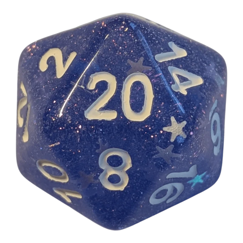 Blue Sky Würfelset – Glitzer-Transparent mit Sternen (7er Set)