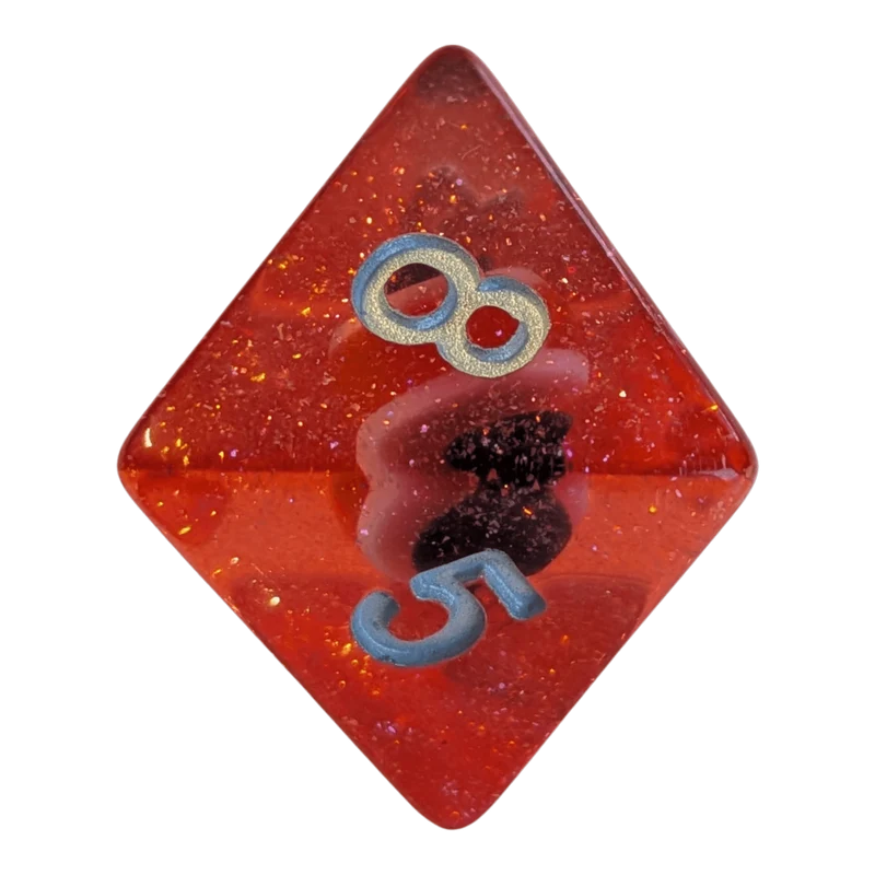 Glitzer Augapfel Würfelset – Rot/Transparent (7er Set)