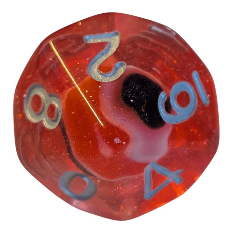 Glitzer Augapfel Würfelset – Rot/Transparent (7er Set)