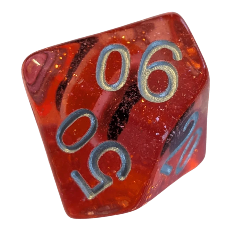 Glitzer Augapfel Würfelset – Rot/Transparent (7er Set)