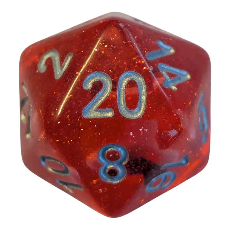 Glitzer Augapfel Würfelset – Rot/Transparent (7er Set)