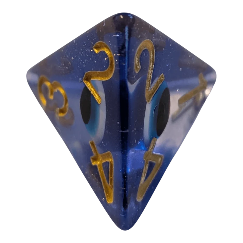 Glitzer Augapfel Würfelset – Blau/Transparent (7er Set)