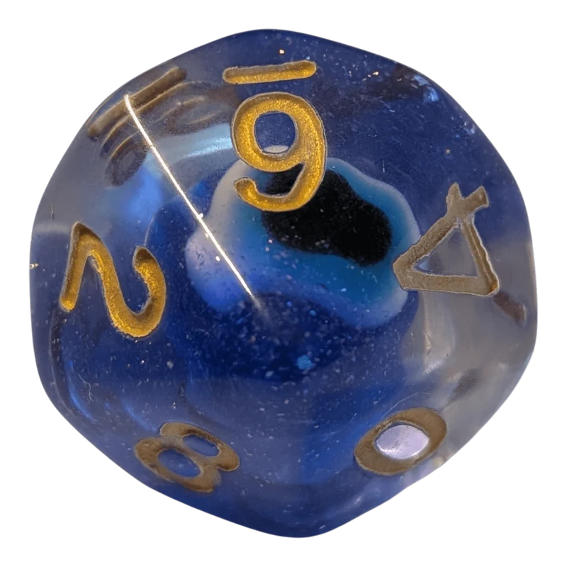 Glitzer Augapfel Würfelset – Blau/Transparent (7er Set)