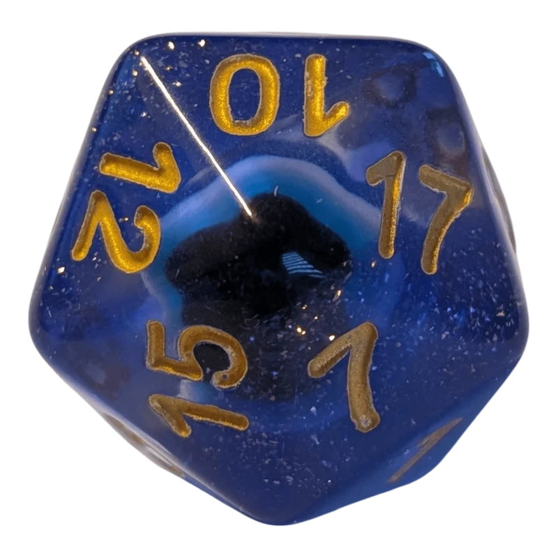Glitzer Augapfel Würfelset – Blau/Transparent (7er Set)