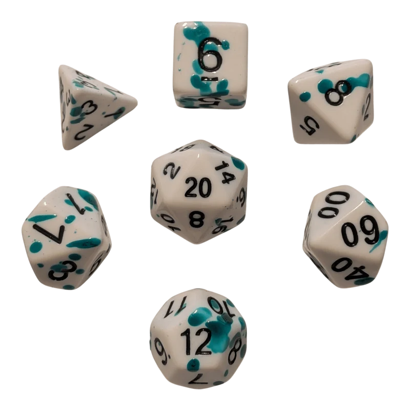 Speckled Dice (Grün/Weiß) mit Splatter-Effekt / Spritz-Effekt 7er Set