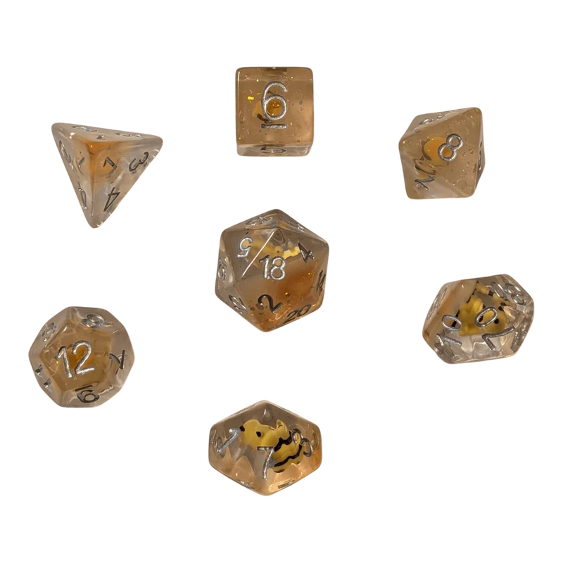 Funkelndes Bienen Würfelset – Bee Dice Transparent (7er Set)