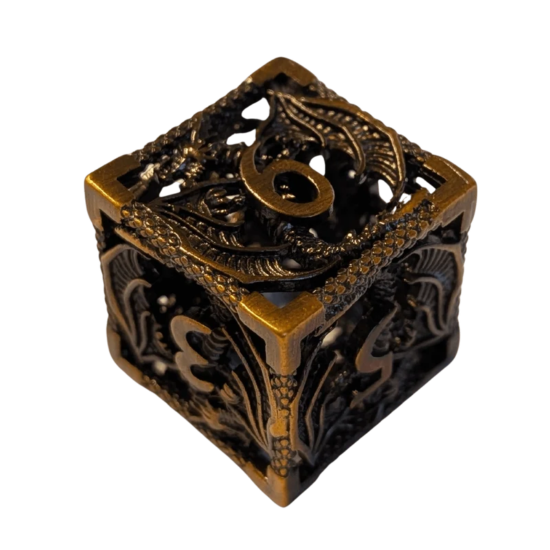 Metallwürfel mit fliegenden Drachen - Antikes Gold/Ancient Gold - 18mm Set