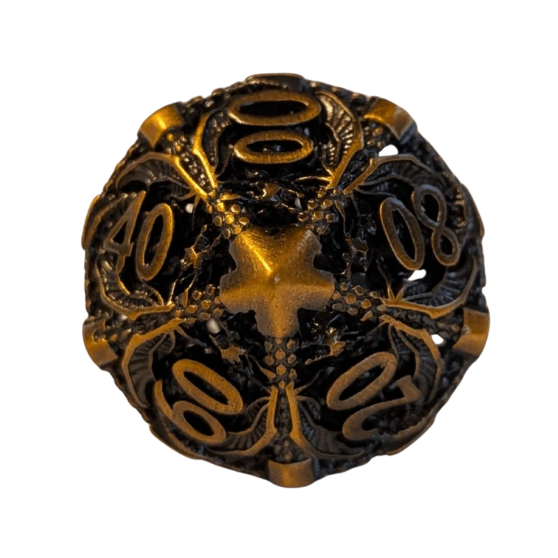 Metallwürfel mit fliegenden Drachen - Antikes Gold/Ancient Gold - 18mm Set