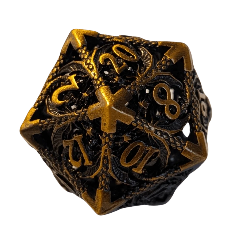 Metallwürfel mit fliegenden Drachen - Antikes Gold/Ancient Gold - 18mm Set