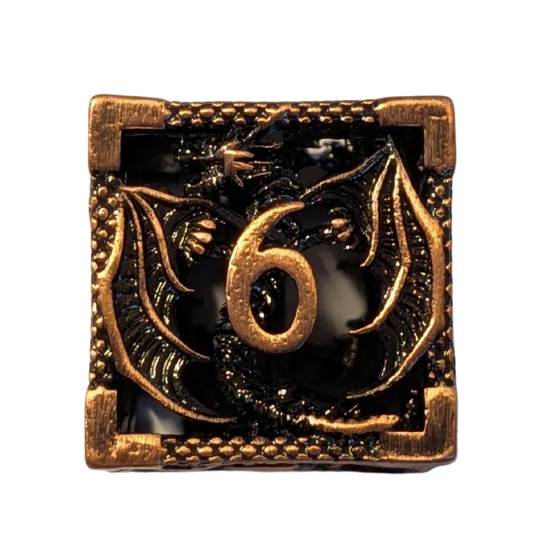 Metallwürfel mit fliegenden Drachen - Kupferfarben 18mm Set