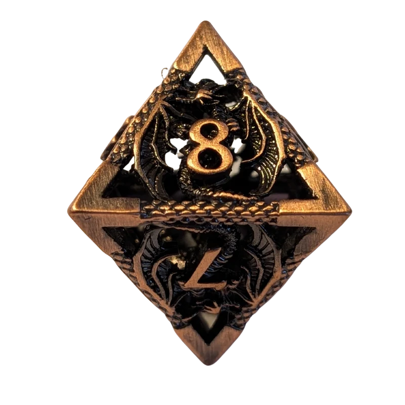 Metallwürfel mit fliegenden Drachen - Kupferfarben 18mm Set