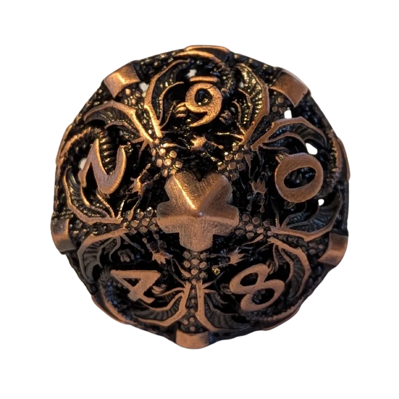 Metallwürfel mit fliegenden Drachen - Kupferfarben 18mm Set
