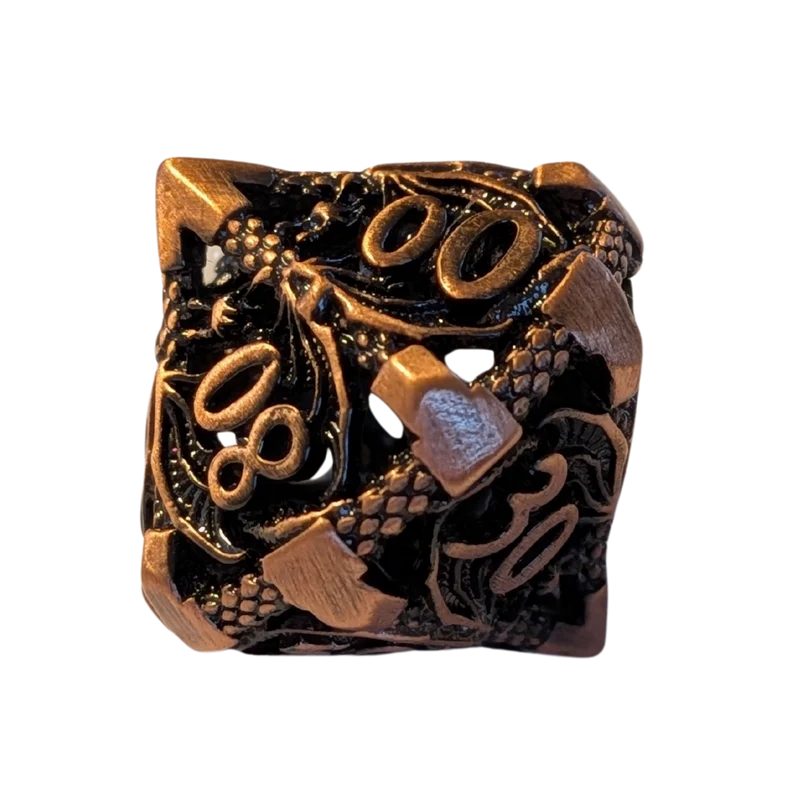 Metallwürfel mit fliegenden Drachen - Kupferfarben 18mm Set