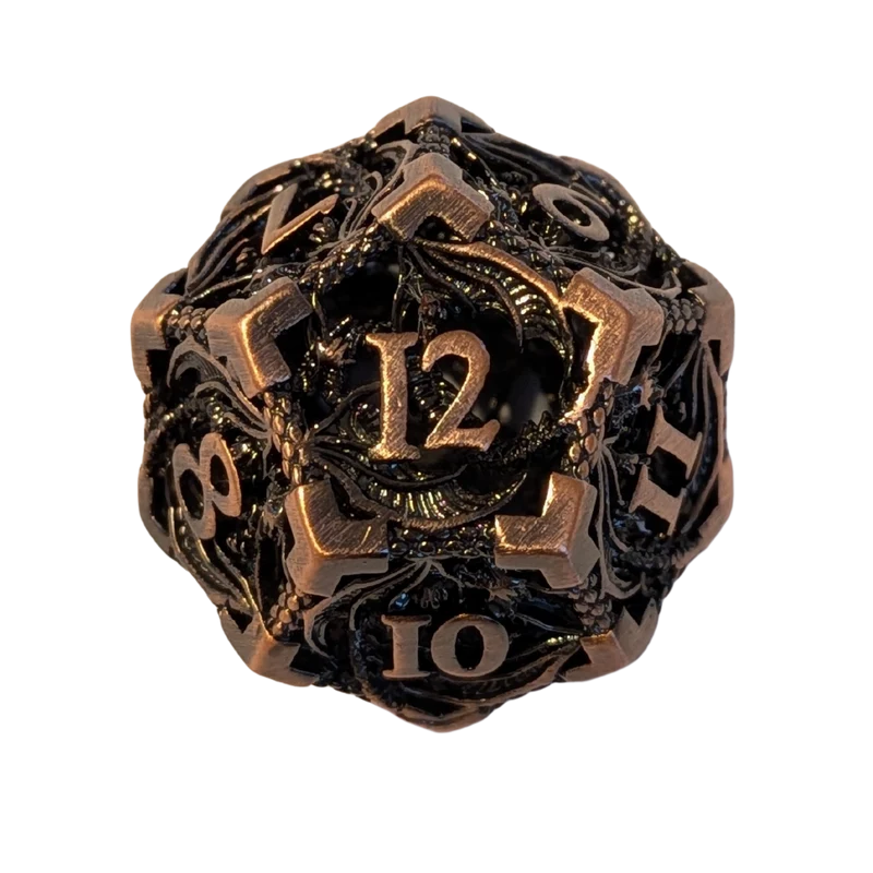 Metallwürfel mit fliegenden Drachen - Kupferfarben 18mm Set