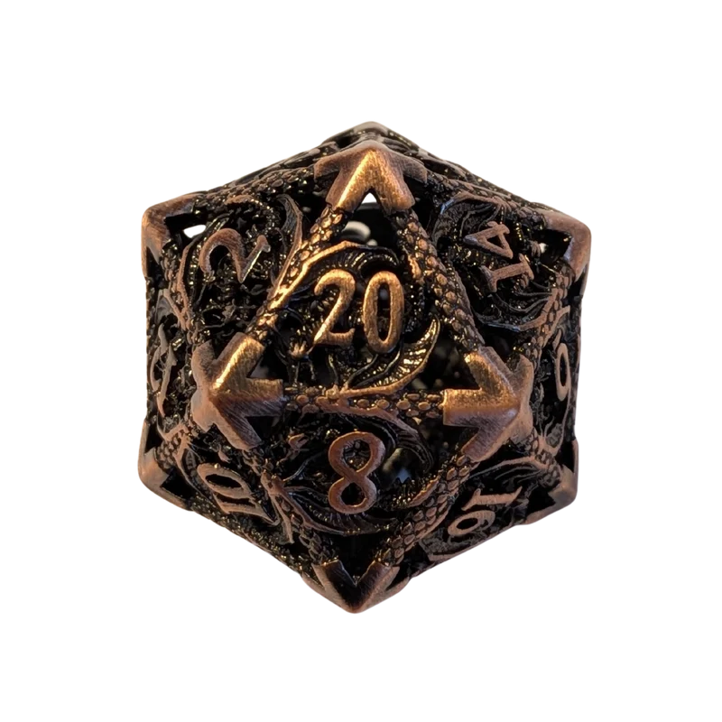 Metallwürfel mit fliegenden Drachen - Kupferfarben 18mm Set