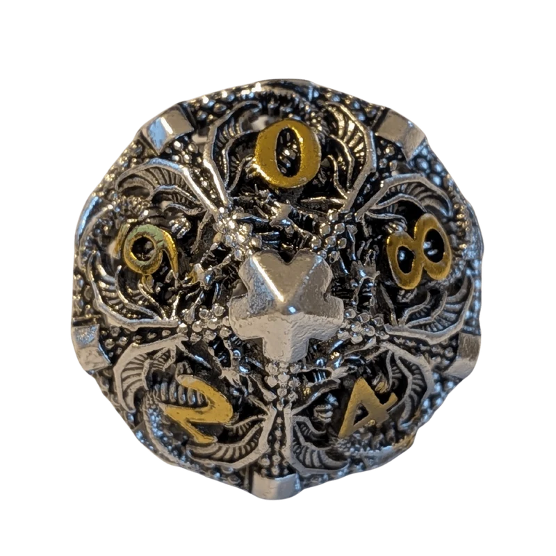 Metallwürfel mit fliegenden Drachen - Silber/Gold - 18mm Set