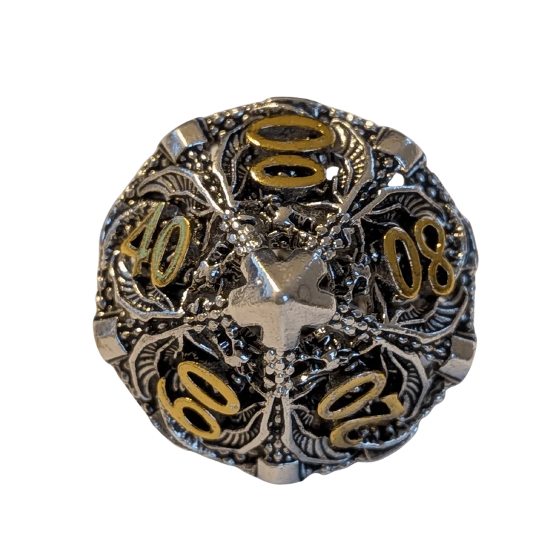 Metallwürfel mit fliegenden Drachen - Silber/Gold - 18mm Set