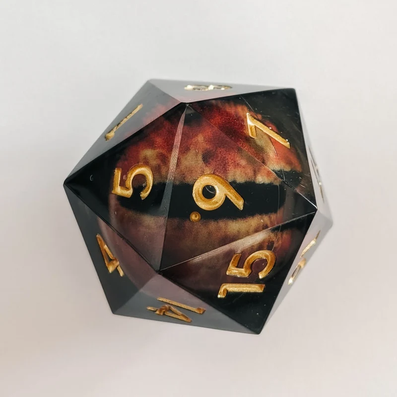 Riesen Drachenaugen-Würfel mit flüssigem Kern / clear W20 (33mm)
