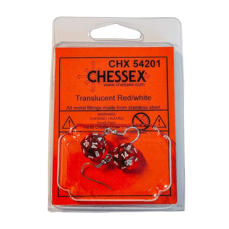 Chessex W20 Ohrringe – Translucent Red Mini-Poly