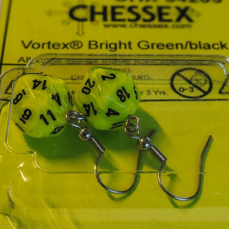 Chessex W20 Ohrringe – Vortex Bright Green Mini-Poly