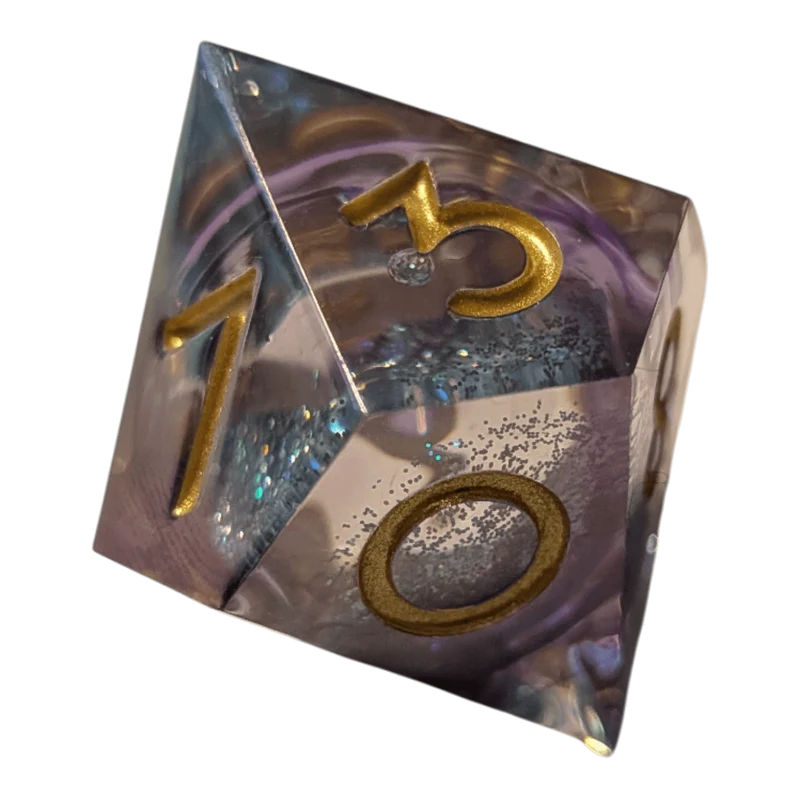 Glitzerwürfel mit flüssigem Kern – Türkis/Lila/Gold 7er Set (18mm)