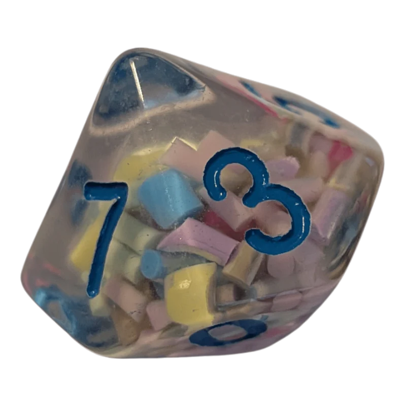 Konfetti/Sprinkle Dice – Pastellfarben (transparent & bunt) 7er Set