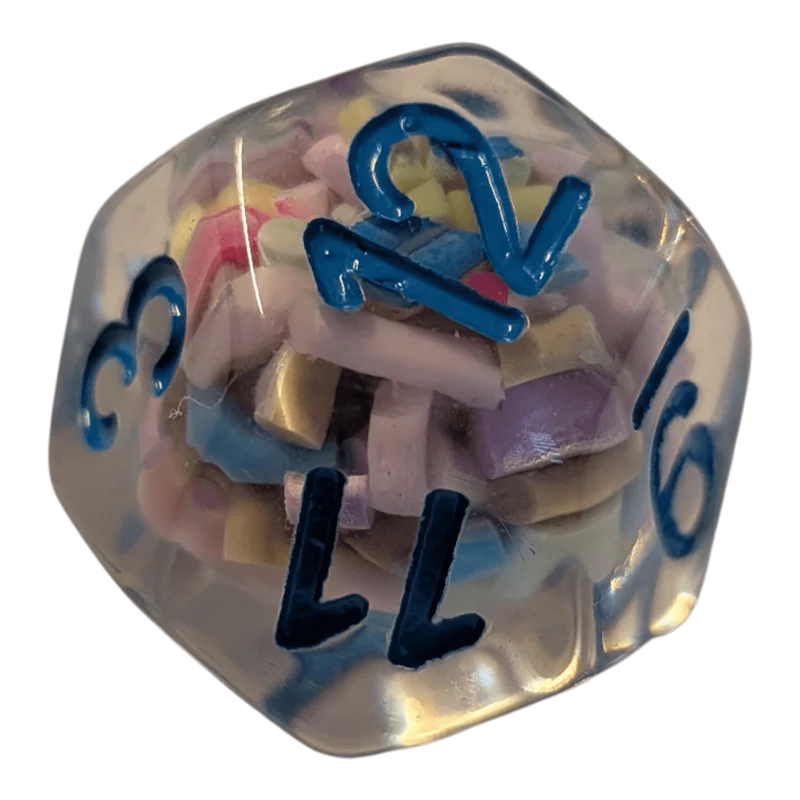 Konfetti/Sprinkle Dice – Pastellfarben (transparent & bunt) 7er Set